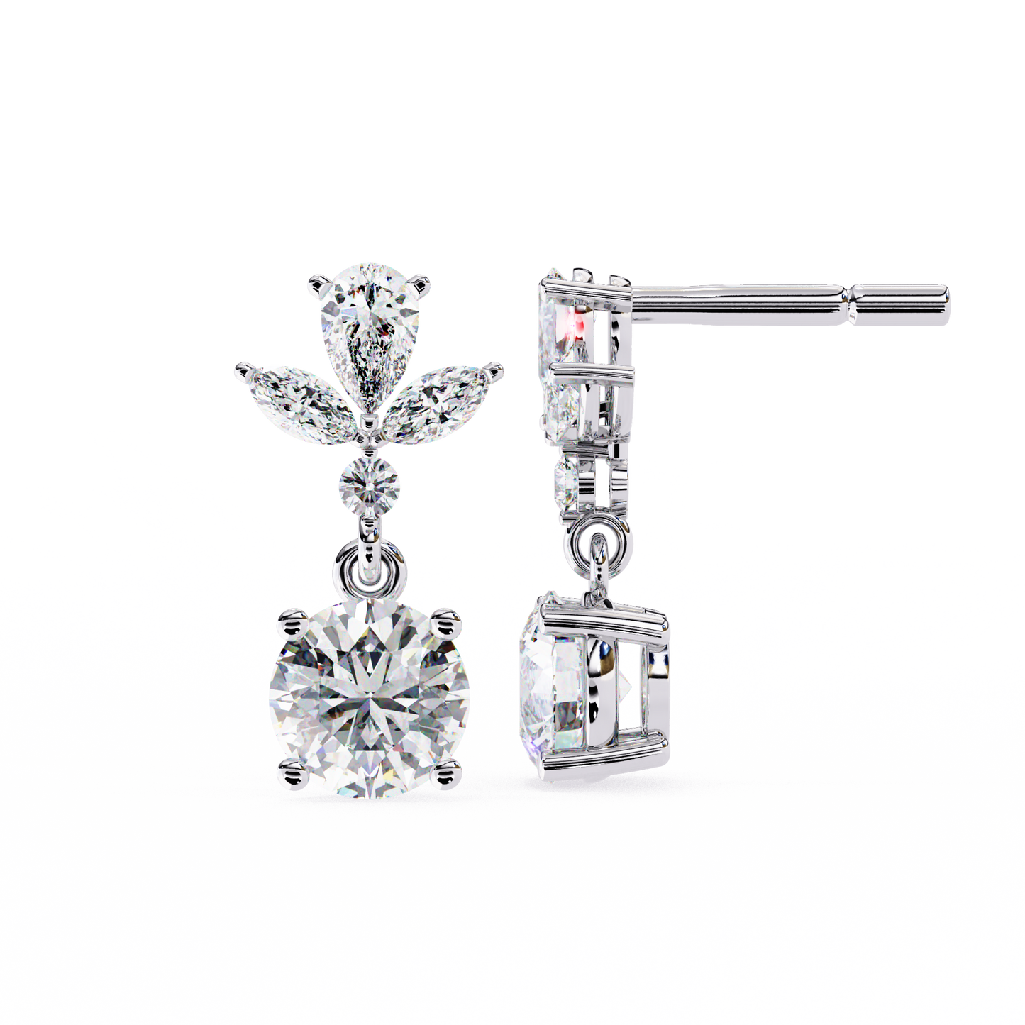 1.16 CTW Mixed-Cut Lab-Grown Diamond Floral Drop Earrings in 14K Gold