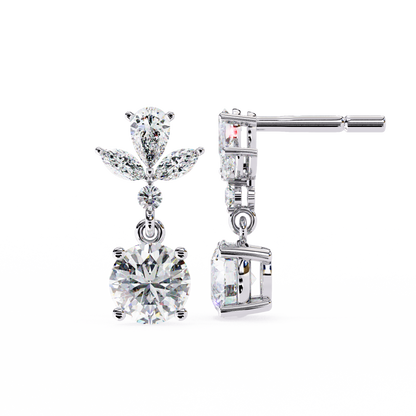 1.16 CTW Mixed-Cut Lab-Grown Diamond Floral Drop Earrings in 14K Gold