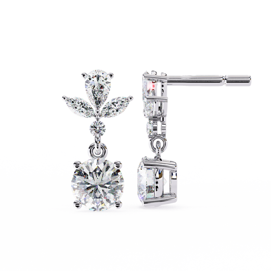 1.16 CTW Mixed-Cut Lab-Grown Diamond Floral Drop Earrings in 14K Gold