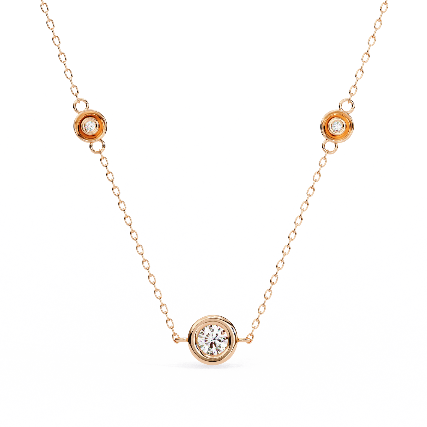 0.10 CTW Three-Station Round Lab-Grown Diamond Bezel Necklace in 14K Gold & Platinum