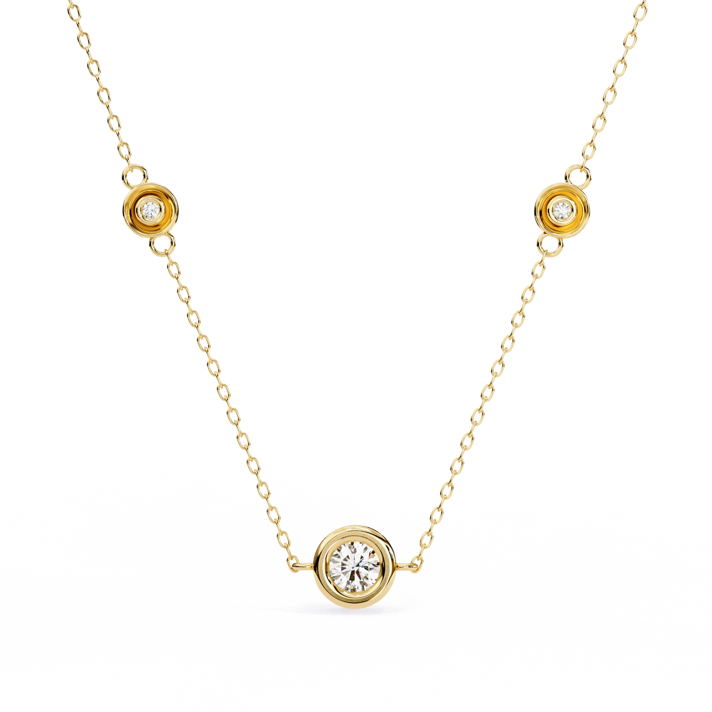 0.10 CTW Three-Station Round Lab-Grown Diamond Bezel Necklace in 14K Gold & Platinum