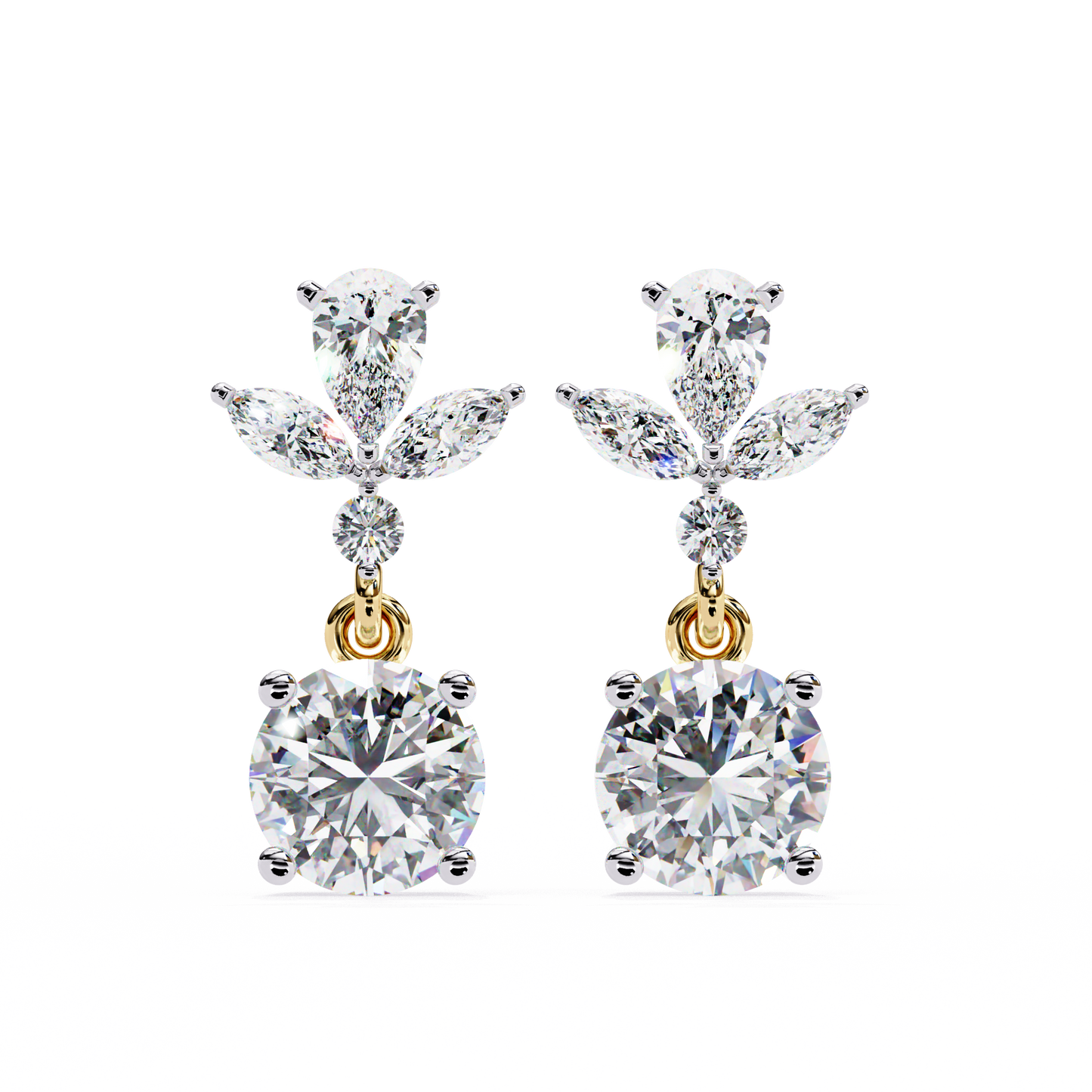 1.16 CTW Mixed-Cut Lab-Grown Diamond Floral Drop Earrings in 14K Gold