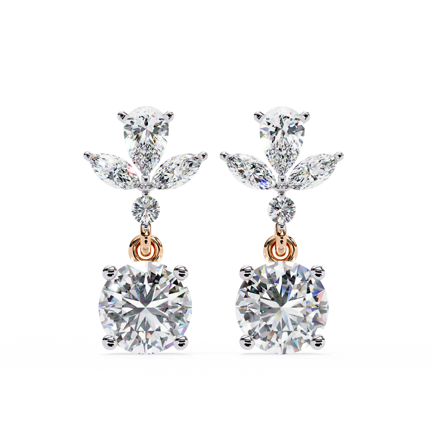 1.16 CTW Mixed-Cut Lab-Grown Diamond Floral Drop Earrings in 14K Gold