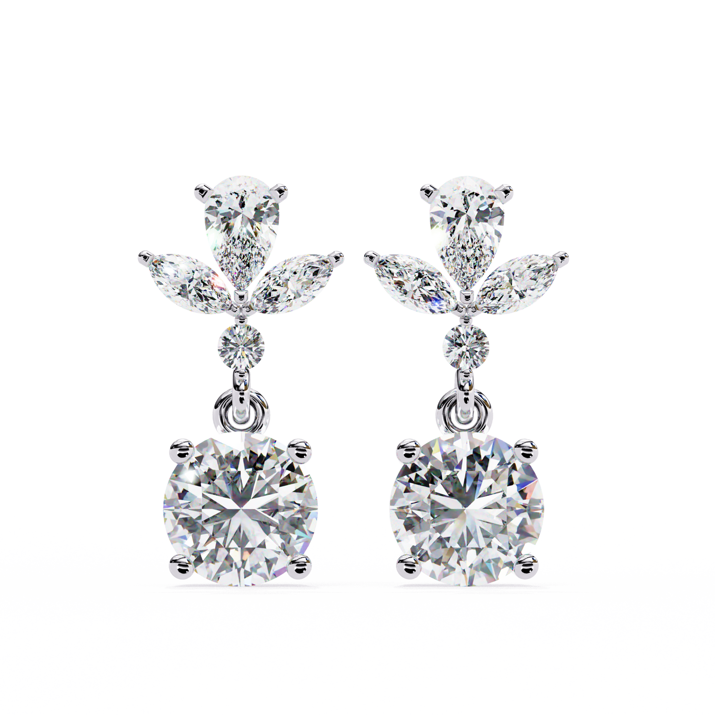 1.16 CTW Mixed-Cut Lab-Grown Diamond Floral Drop Earrings in 14K Gold