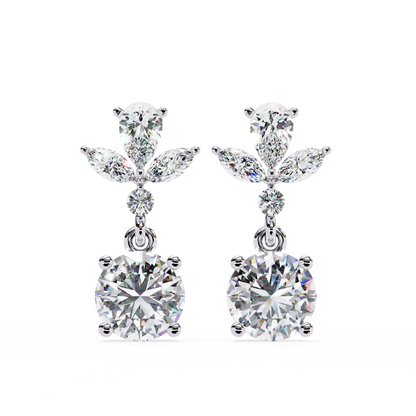1.16 CTW Mixed-Cut Lab-Grown Diamond Floral Drop Earrings in 14K Gold
