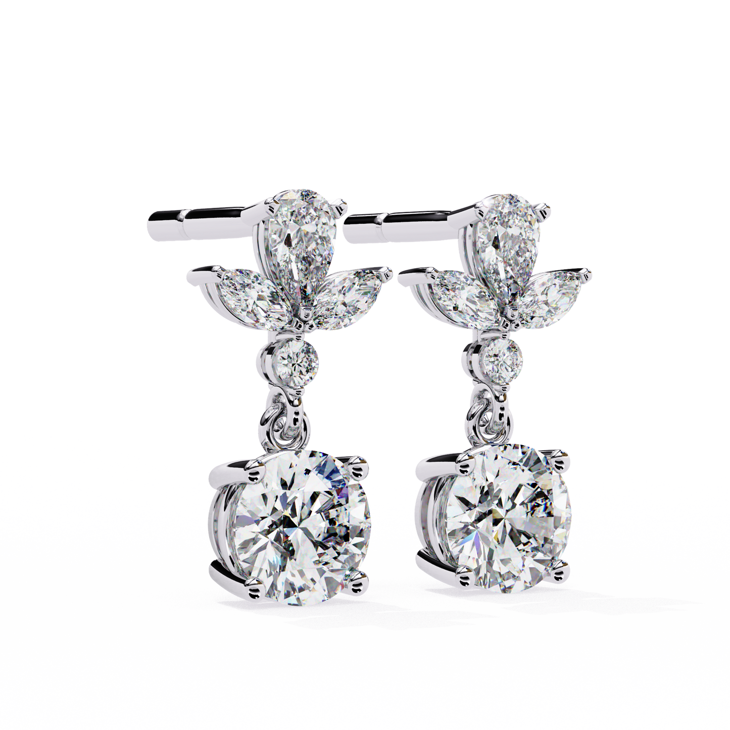 1.16 CTW Mixed-Cut Lab-Grown Diamond Floral Drop Earrings in 14K Gold
