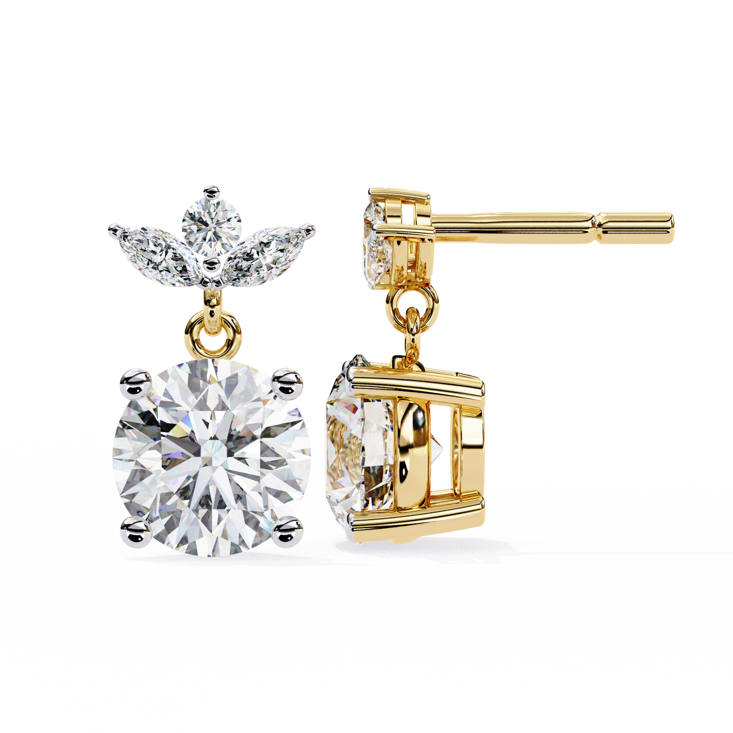 2.02 CTW Mixed-Cut Lab-Grown Diamond Floral Drop Earrings in 14K Gold