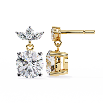 2.02 CTW Mixed-Cut Lab-Grown Diamond Floral Drop Earrings in 14K Gold