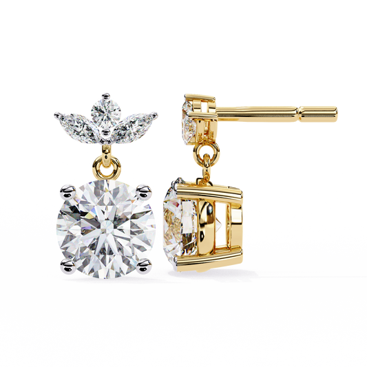 2.02 CTW Mixed-Cut Lab-Grown Diamond Floral Drop Earrings in 14K Gold