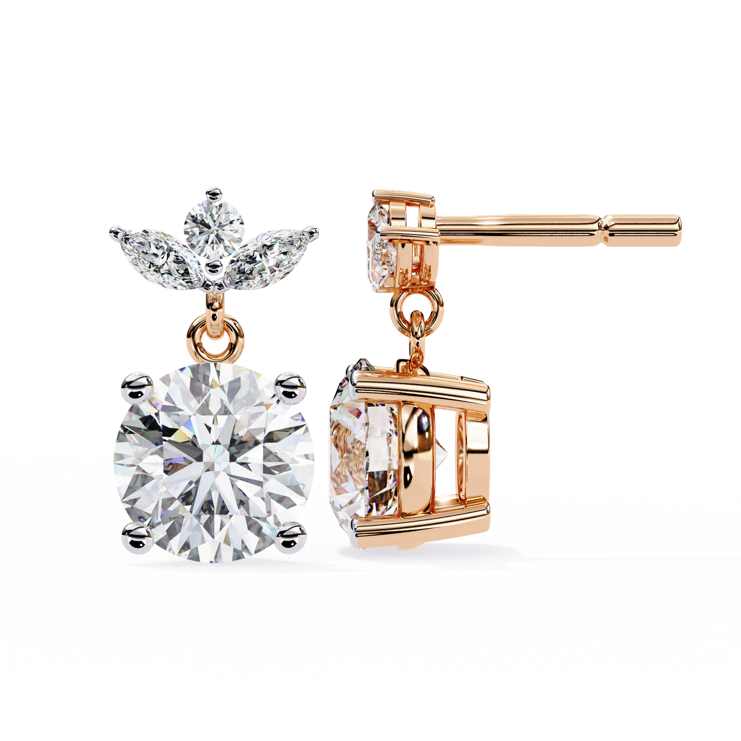 2.02 CTW Mixed-Cut Lab-Grown Diamond Floral Drop Earrings in 14K Gold