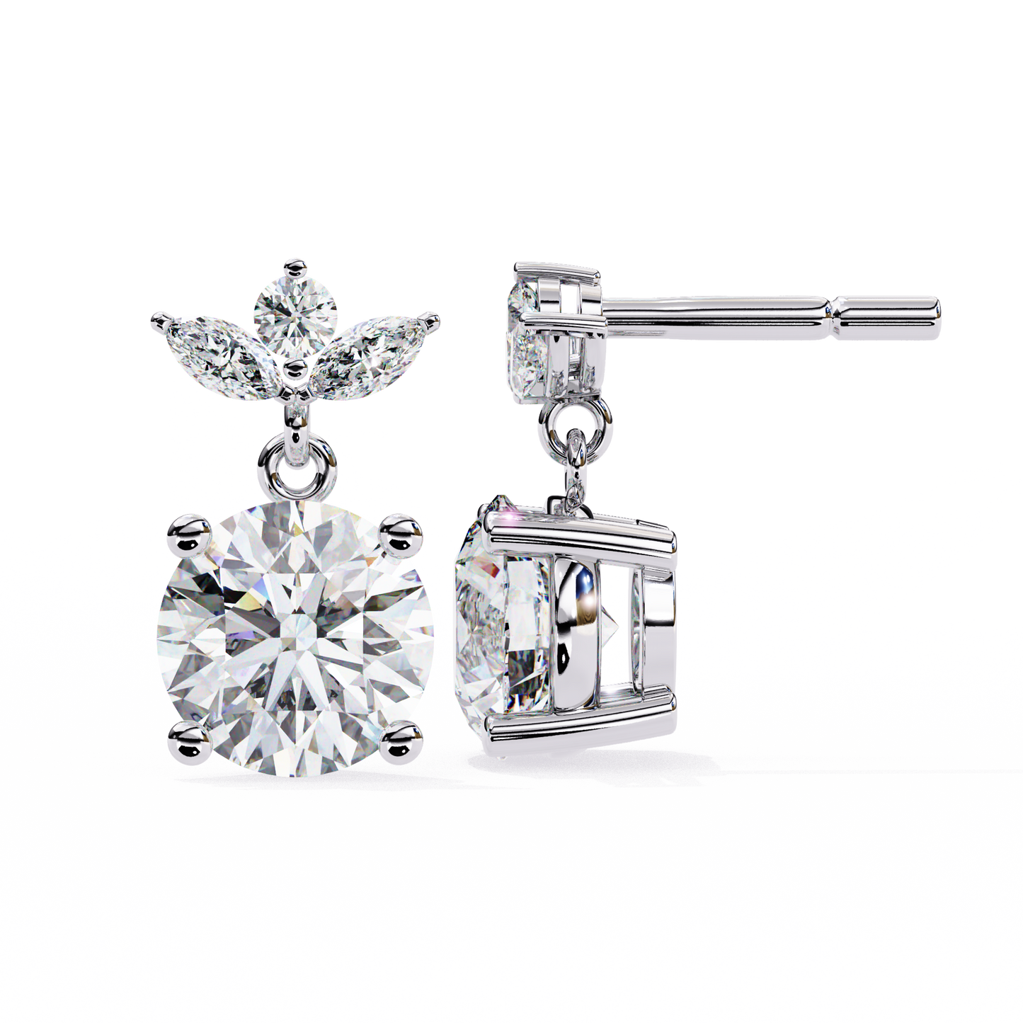 2.02 CTW Mixed-Cut Lab-Grown Diamond Floral Drop Earrings in 14K Gold