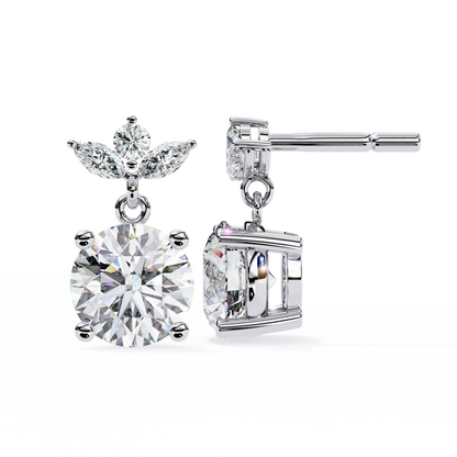 2.02 CTW Mixed-Cut Lab-Grown Diamond Floral Drop Earrings in 14K Gold