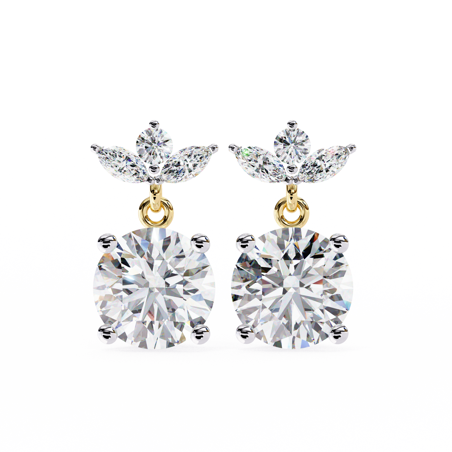2.02 CTW Mixed-Cut Lab-Grown Diamond Floral Drop Earrings in 14K Gold