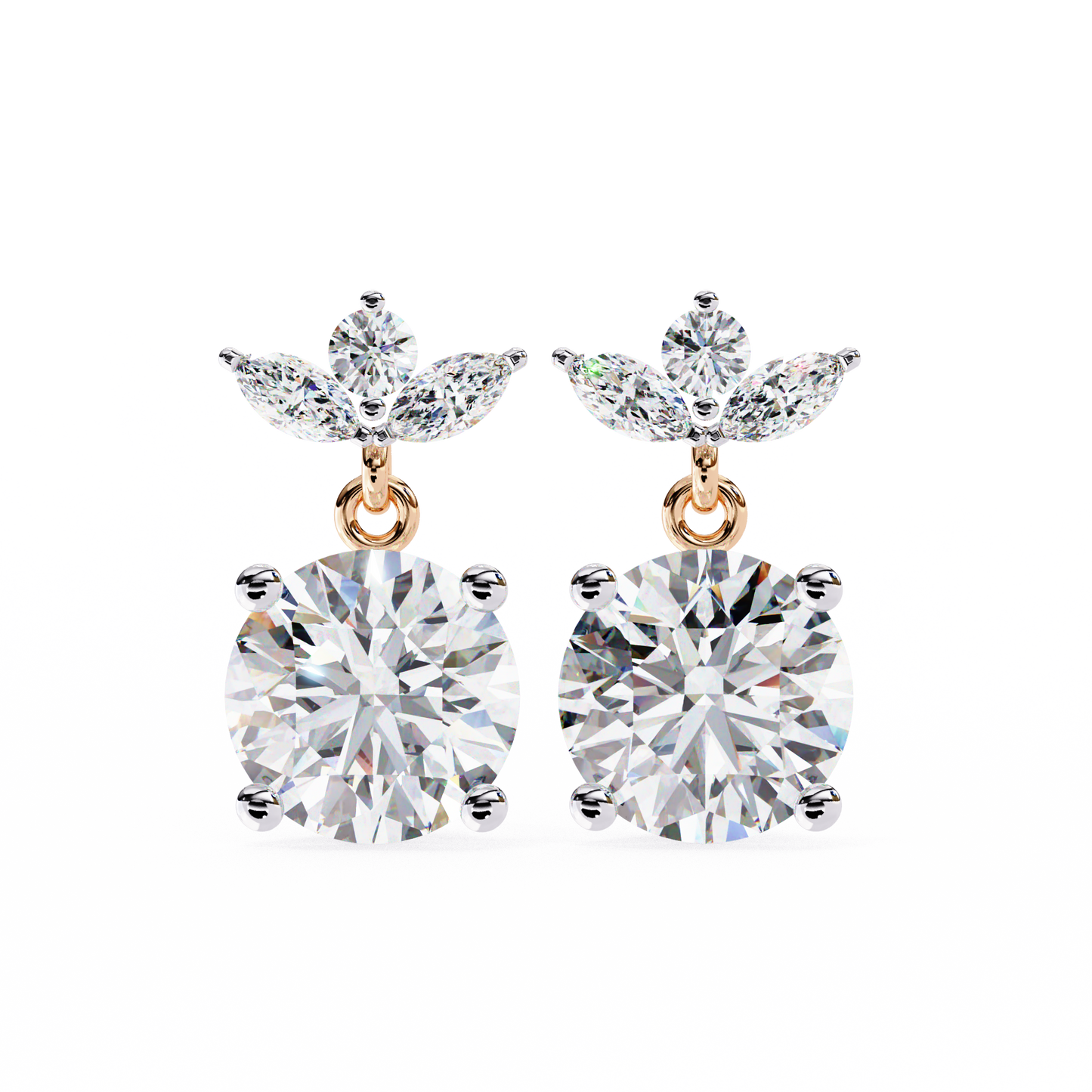 2.02 CTW Mixed-Cut Lab-Grown Diamond Floral Drop Earrings in 14K Gold