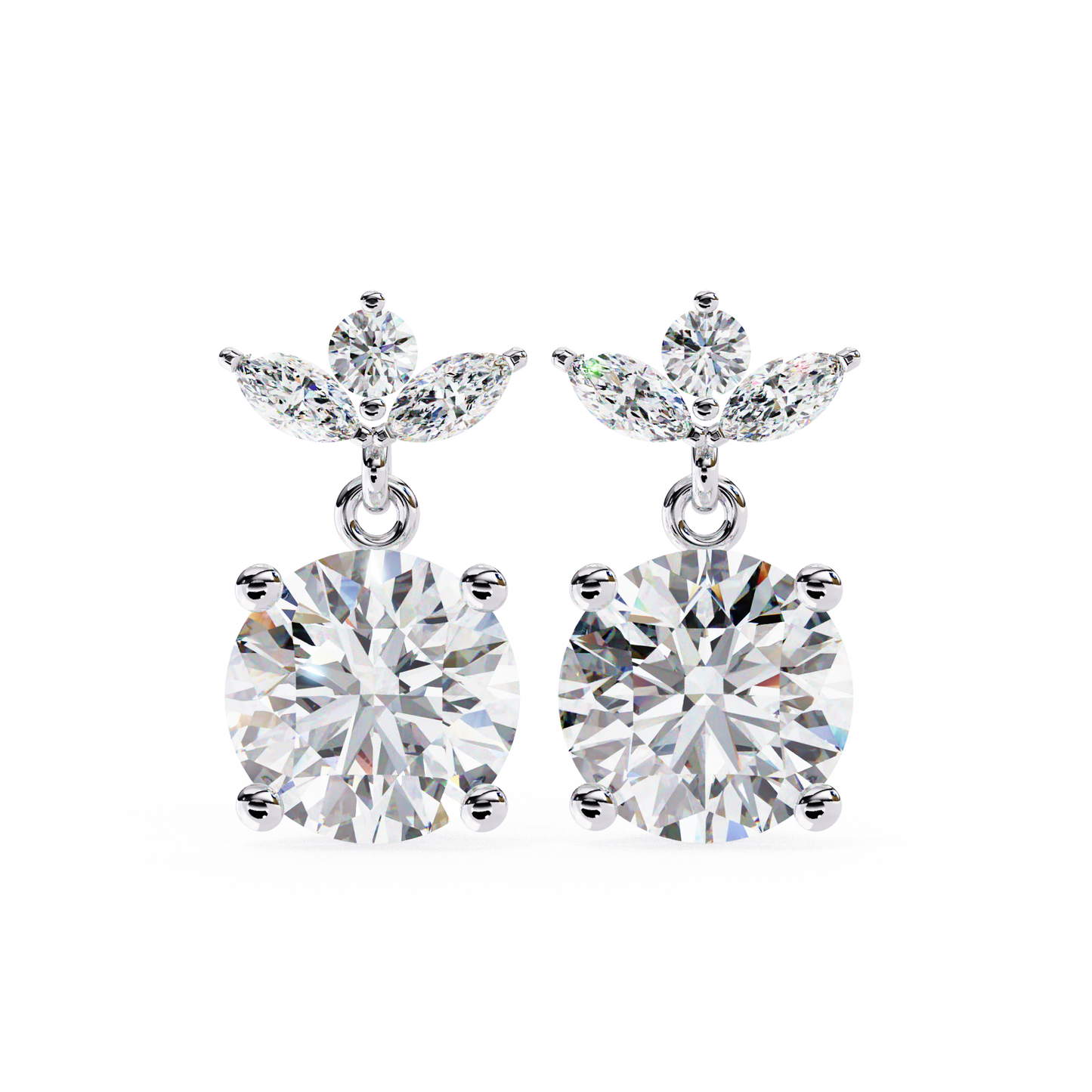 2.02 CTW Mixed-Cut Lab-Grown Diamond Floral Drop Earrings in 14K Gold
