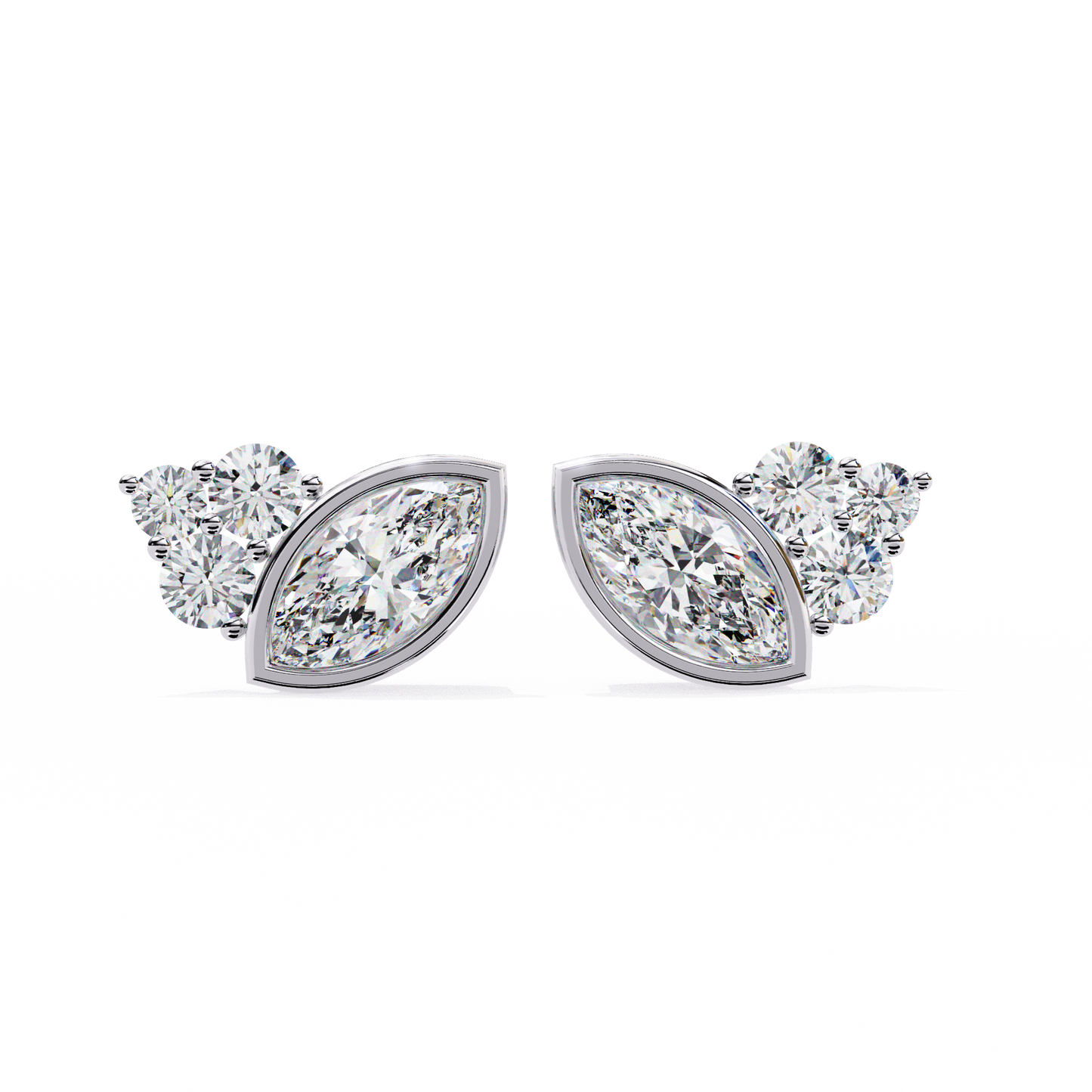0.47 CTW Marquise & Round Lab-Grown Diamond Cluster Stud Earrings in 14K Gold