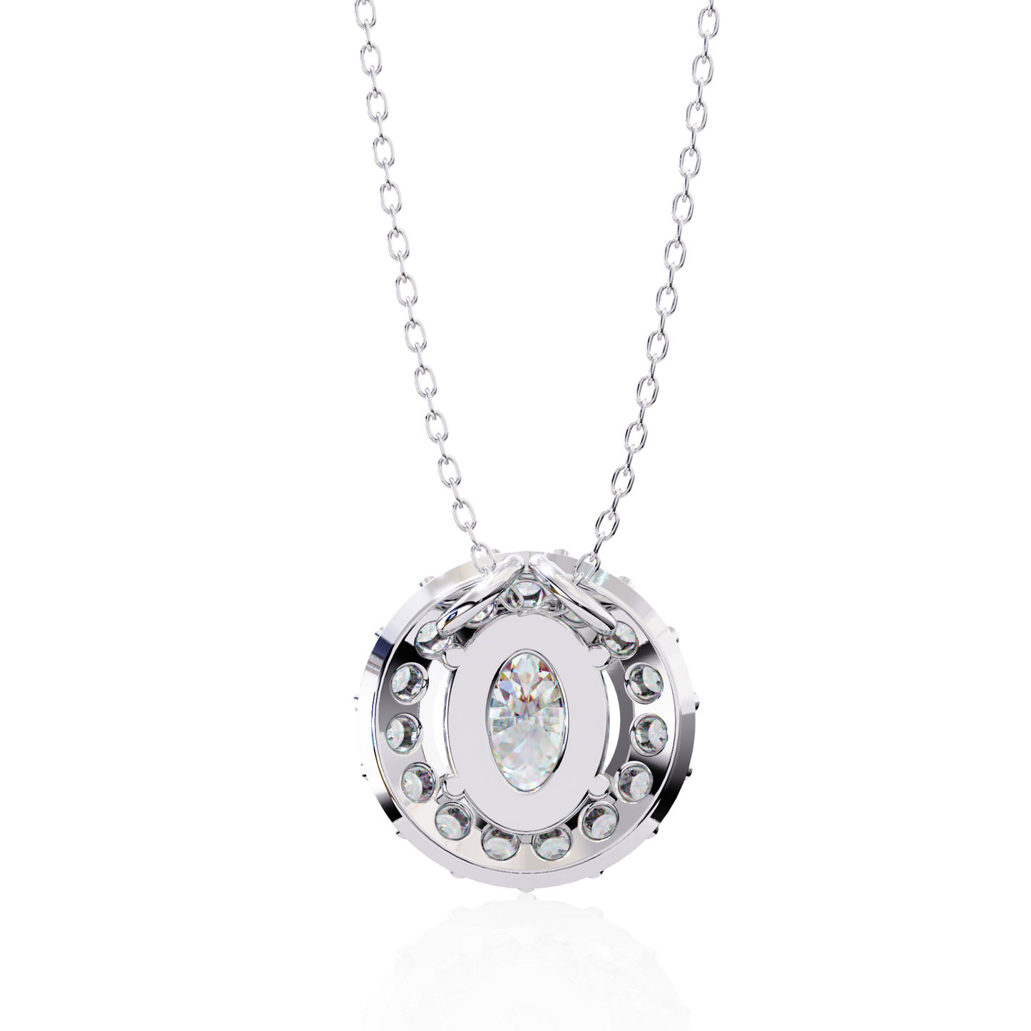 1.00 CTW Oval Halo Lab-Grown Diamond Pendant Necklace in 14K Gold & Platinum