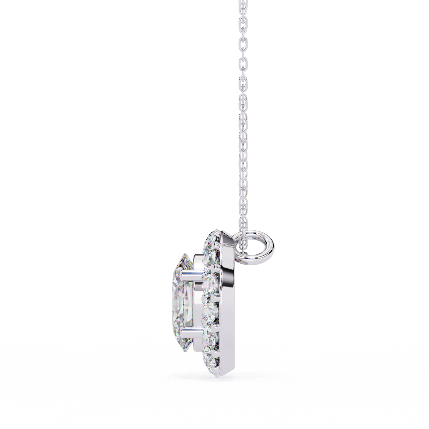 1.00 CTW Oval Halo Lab-Grown Diamond Pendant Necklace in 14K Gold & Platinum