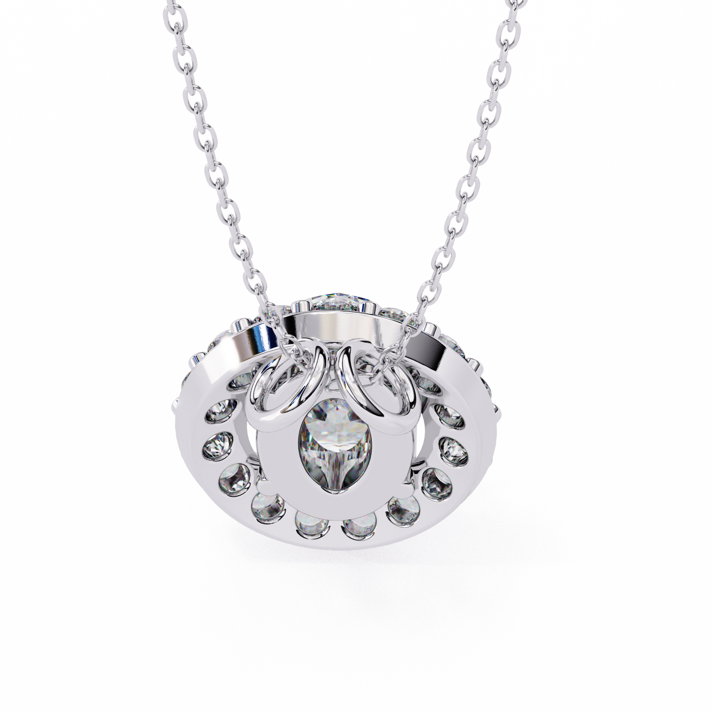 1.00 CTW Oval Halo Lab-Grown Diamond Pendant Necklace in 14K Gold & Platinum