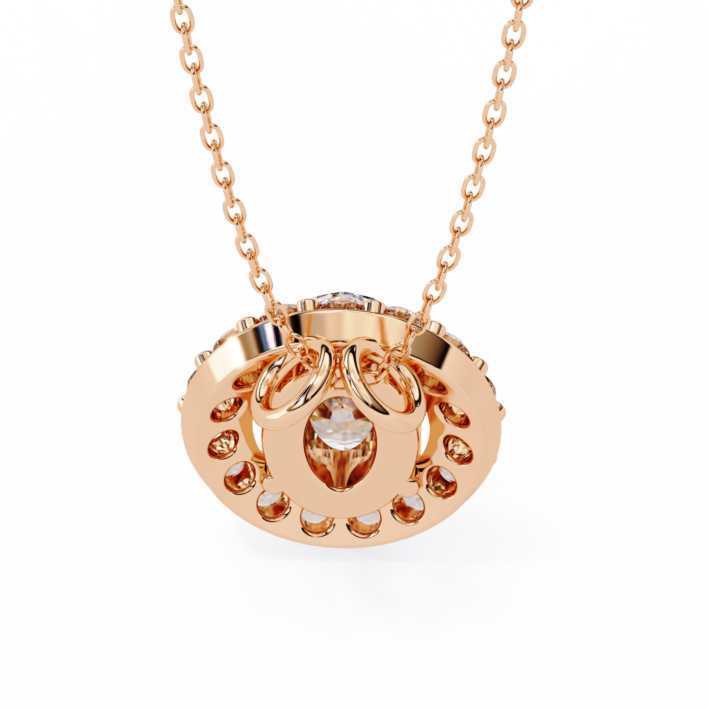 1.00 CTW Oval Halo Lab-Grown Diamond Pendant Necklace in 14K Gold & Platinum