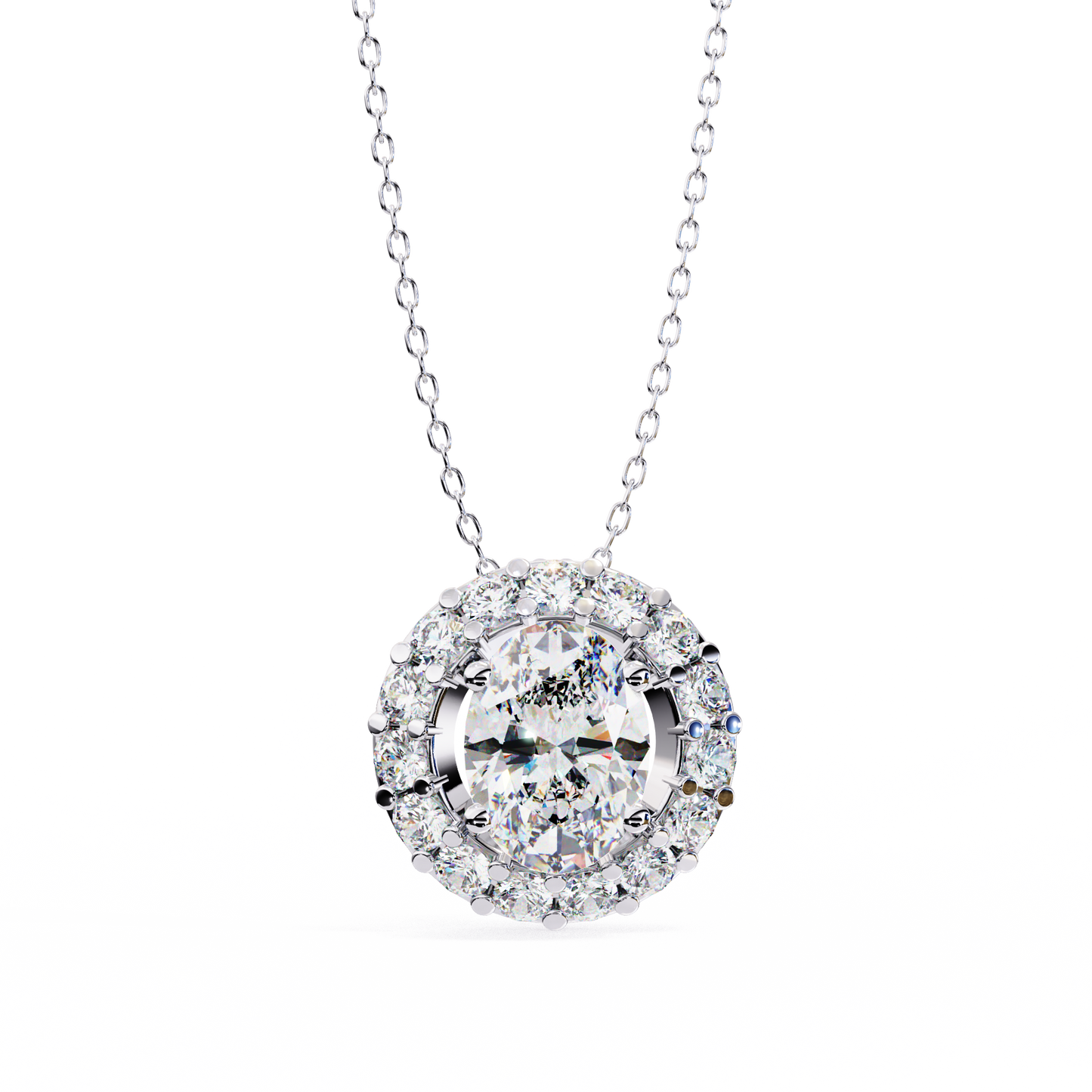 1.00 CTW Oval Halo Lab-Grown Diamond Pendant Necklace in 14K Gold & Platinum