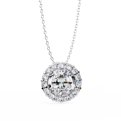 1.00 CTW Oval Halo Lab-Grown Diamond Pendant Necklace in 14K Gold & Platinum