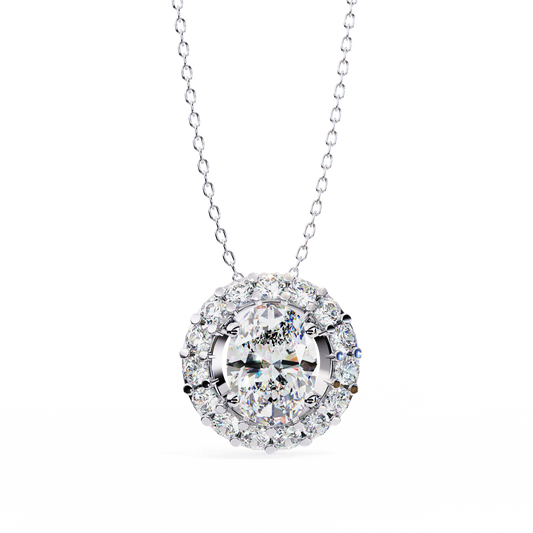 1.00 CTW Oval Halo Lab-Grown Diamond Pendant Necklace in 14K Gold & Platinum