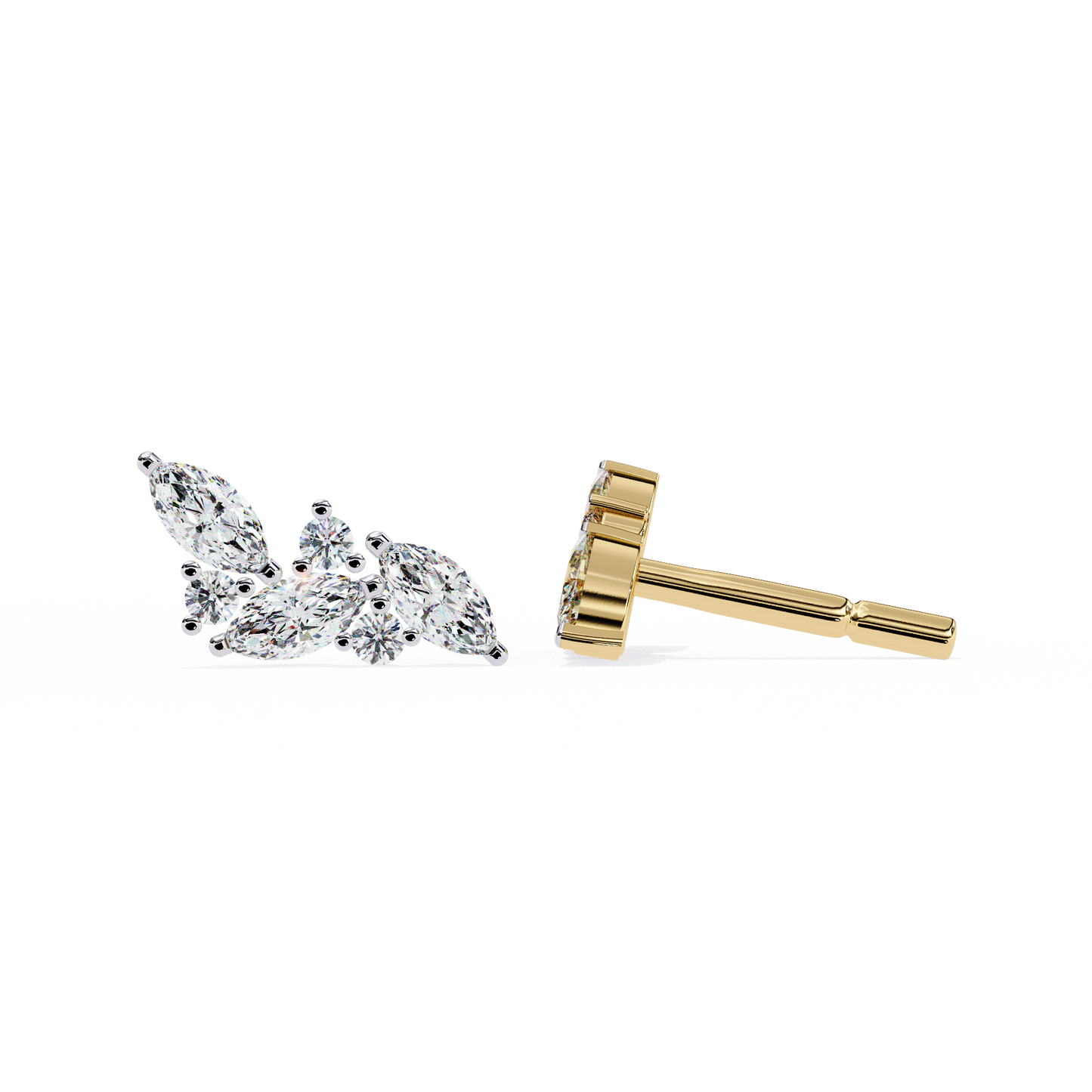 0.35 CTW Marquise & Round Lab-Grown Diamond Botanical Cluster Stud Earrings in 14K Gold