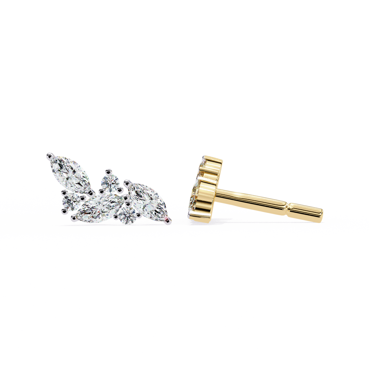0.35 CTW Marquise & Round Lab-Grown Diamond Botanical Cluster Stud Earrings in 14K Gold