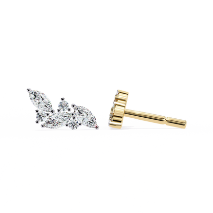 0.35 CTW Marquise & Round Lab-Grown Diamond Botanical Cluster Stud Earrings in 14K Gold