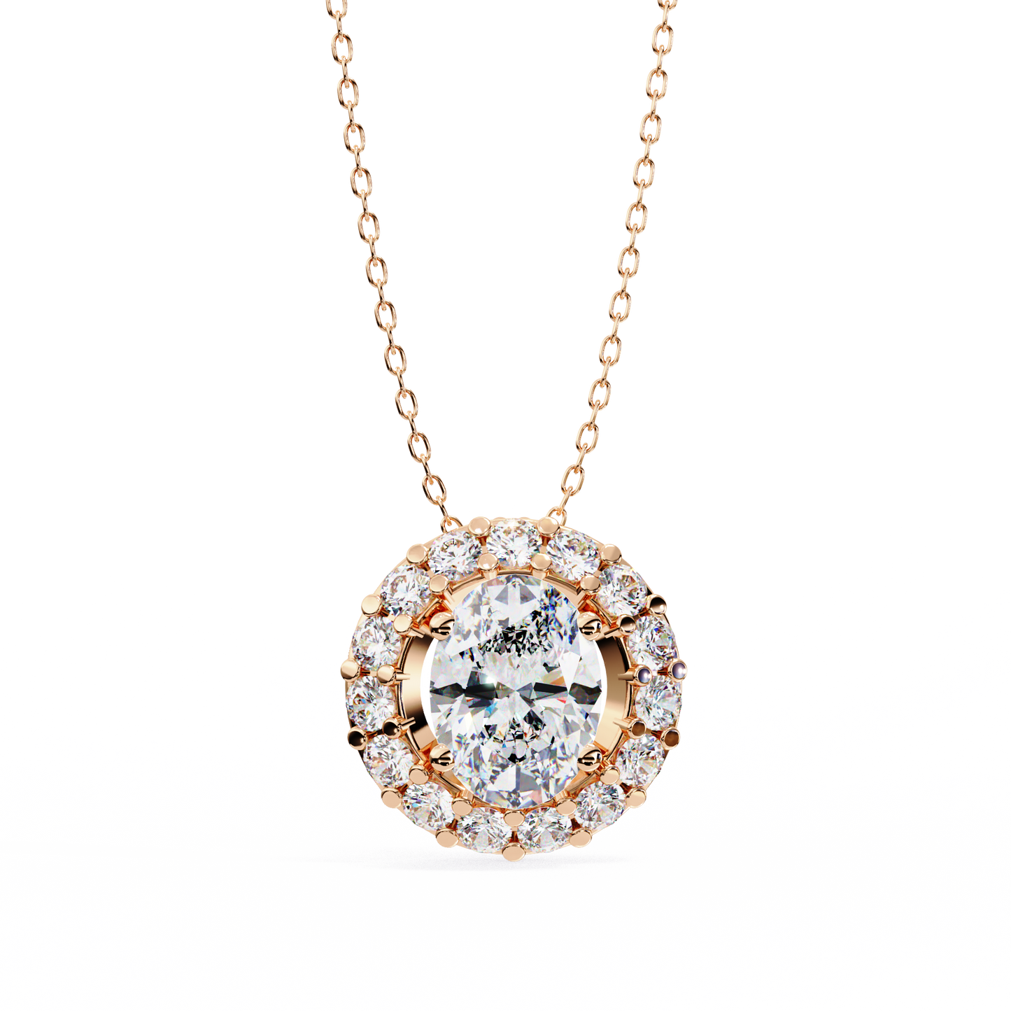 1.00 CTW Oval Halo Lab-Grown Diamond Pendant Necklace in 14K Gold & Platinum