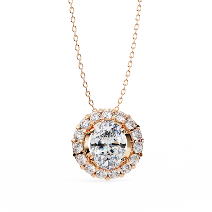 1.00 CTW Oval Halo Lab-Grown Diamond Pendant Necklace in 14K Gold & Platinum