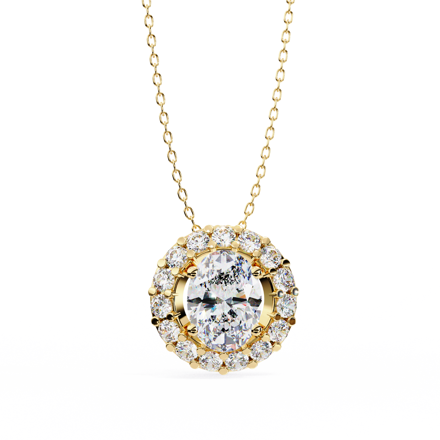 1.00 CTW Oval Halo Lab-Grown Diamond Pendant Necklace in 14K Gold & Platinum