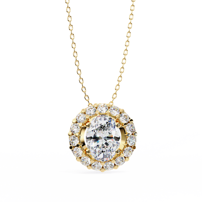 1.00 CTW Oval Halo Lab-Grown Diamond Pendant Necklace in 14K Gold & Platinum