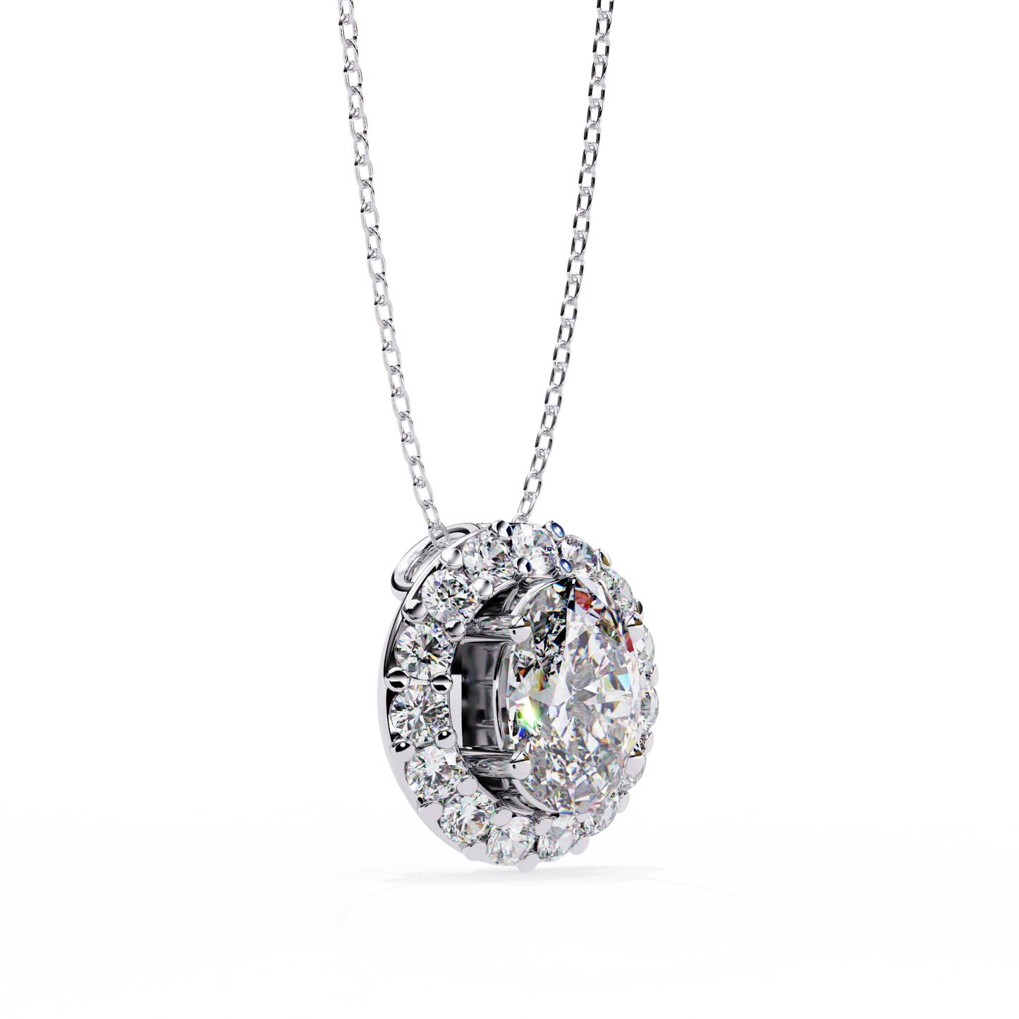 1.00 CTW Oval Halo Lab-Grown Diamond Pendant Necklace in 14K Gold & Platinum