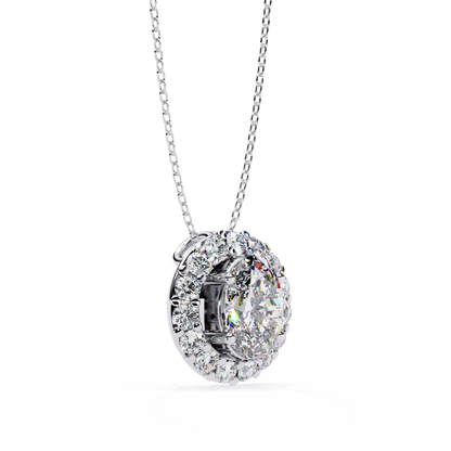1.00 CTW Oval Halo Lab-Grown Diamond Pendant Necklace in 14K Gold & Platinum
