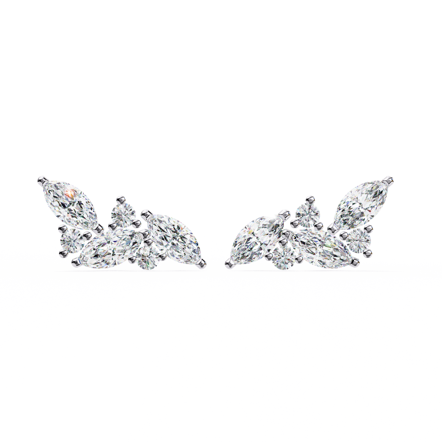 0.35 CTW Marquise & Round Lab-Grown Diamond Botanical Cluster Stud Earrings in 14K Gold