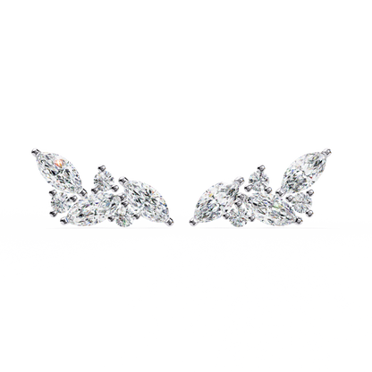 0.35 CTW Marquise & Round Lab-Grown Diamond Botanical Cluster Stud Earrings in 14K Gold