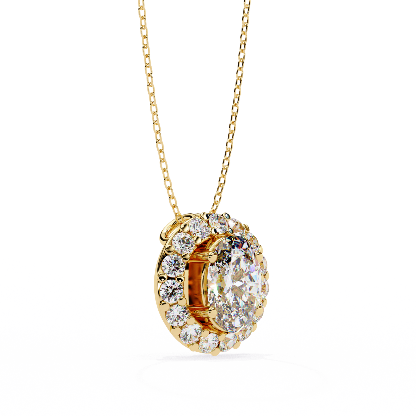 1.00 CTW Oval Halo Lab-Grown Diamond Pendant Necklace in 14K Gold & Platinum