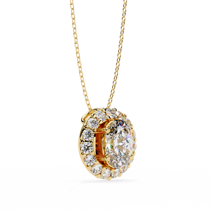 1.00 CTW Oval Halo Lab-Grown Diamond Pendant Necklace in 14K Gold & Platinum