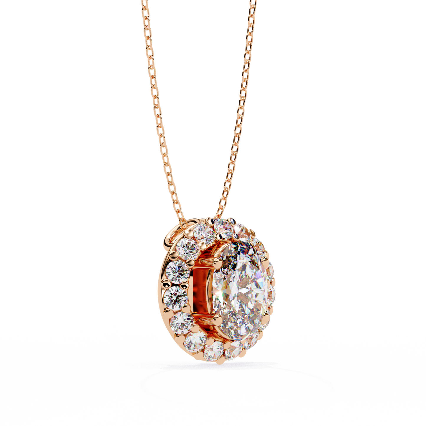 1.00 CTW Oval Halo Lab-Grown Diamond Pendant Necklace in 14K Gold & Platinum