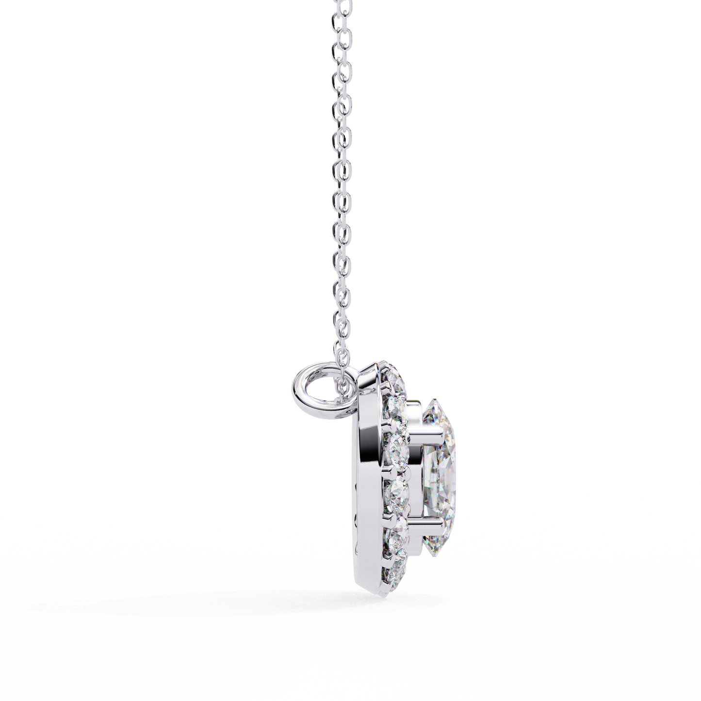 1.00 CTW Oval Halo Lab-Grown Diamond Pendant Necklace in 14K Gold & Platinum