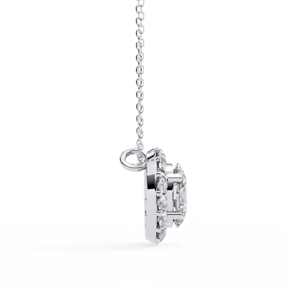1.00 CTW Oval Halo Lab-Grown Diamond Pendant Necklace in 14K Gold & Platinum