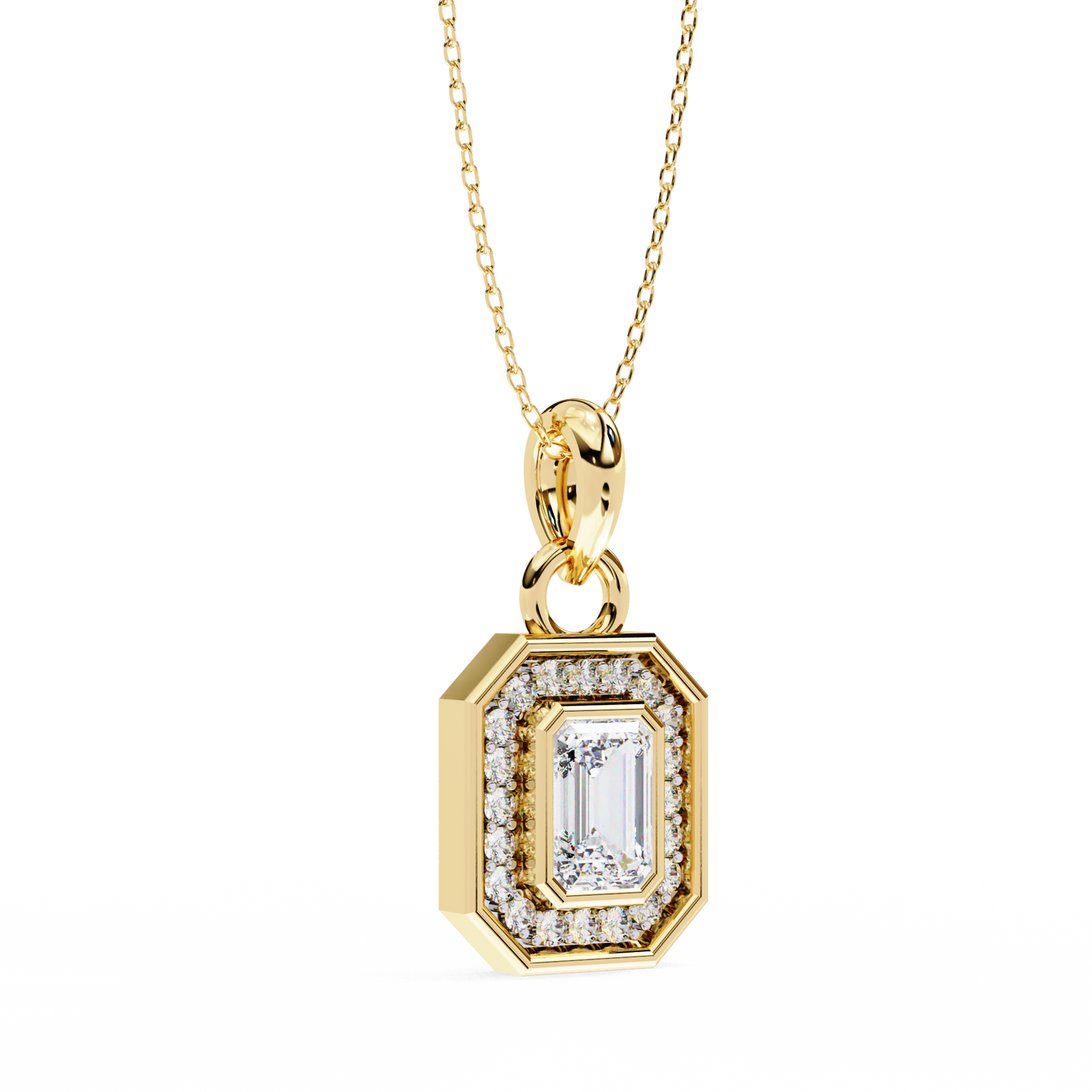 0.90 CTW Emerald-Cut Halo Lab-Grown Diamond Pendant Necklace in 14K Gold & Platinum