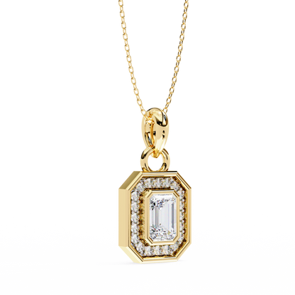 0.90 CTW Emerald-Cut Halo Lab-Grown Diamond Pendant Necklace in 14K Gold & Platinum