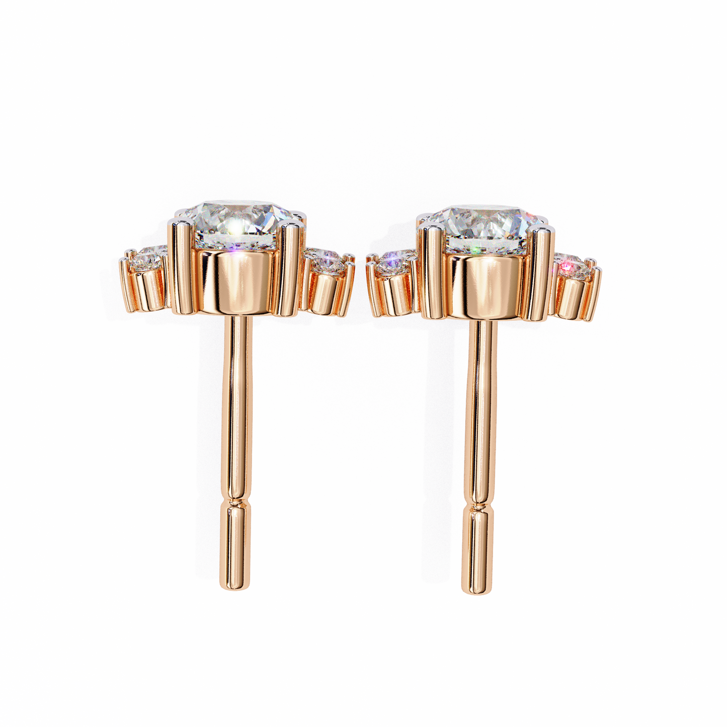 0.68 CTW Round & Marquise Lab-Grown Diamond Floral Accent Stud Earrings in 14K Gold
