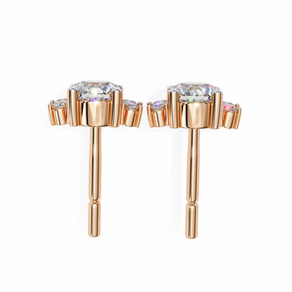 0.68 CTW Round & Marquise Lab-Grown Diamond Floral Accent Stud Earrings in 14K Gold