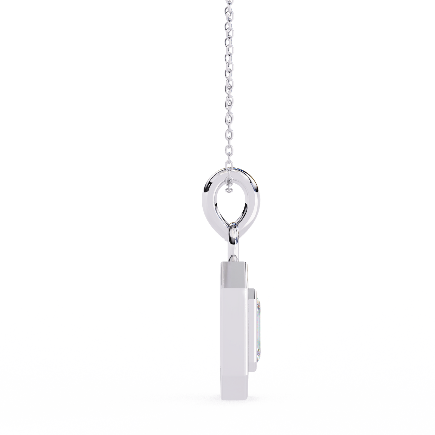 0.90 CTW Emerald-Cut Halo Lab-Grown Diamond Pendant Necklace in 14K Gold & Platinum