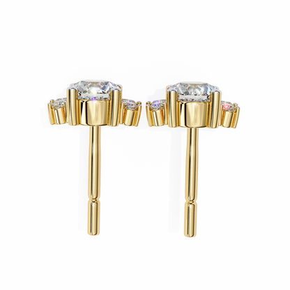 0.68 CTW Round & Marquise Lab-Grown Diamond Floral Accent Stud Earrings in 14K Gold