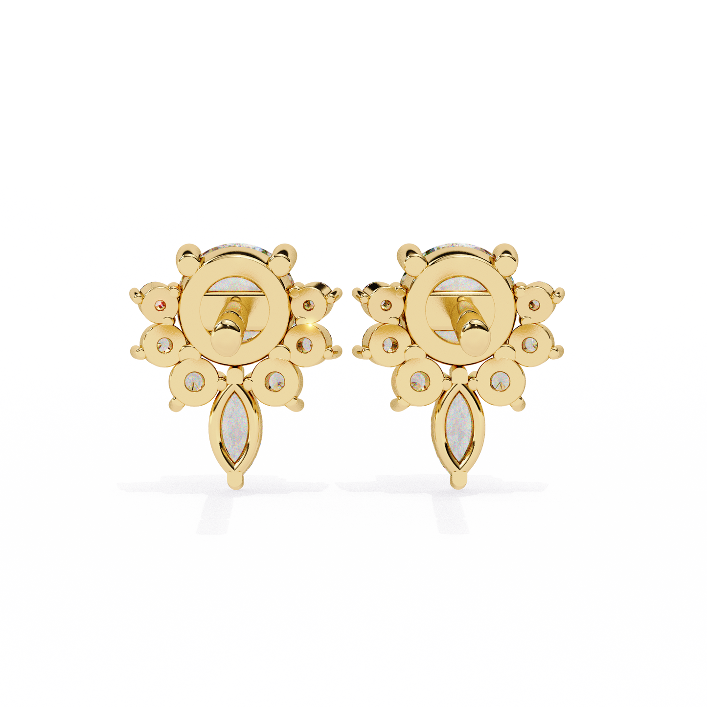 0.68 CTW Round & Marquise Lab-Grown Diamond Floral Accent Stud Earrings in 14K Gold